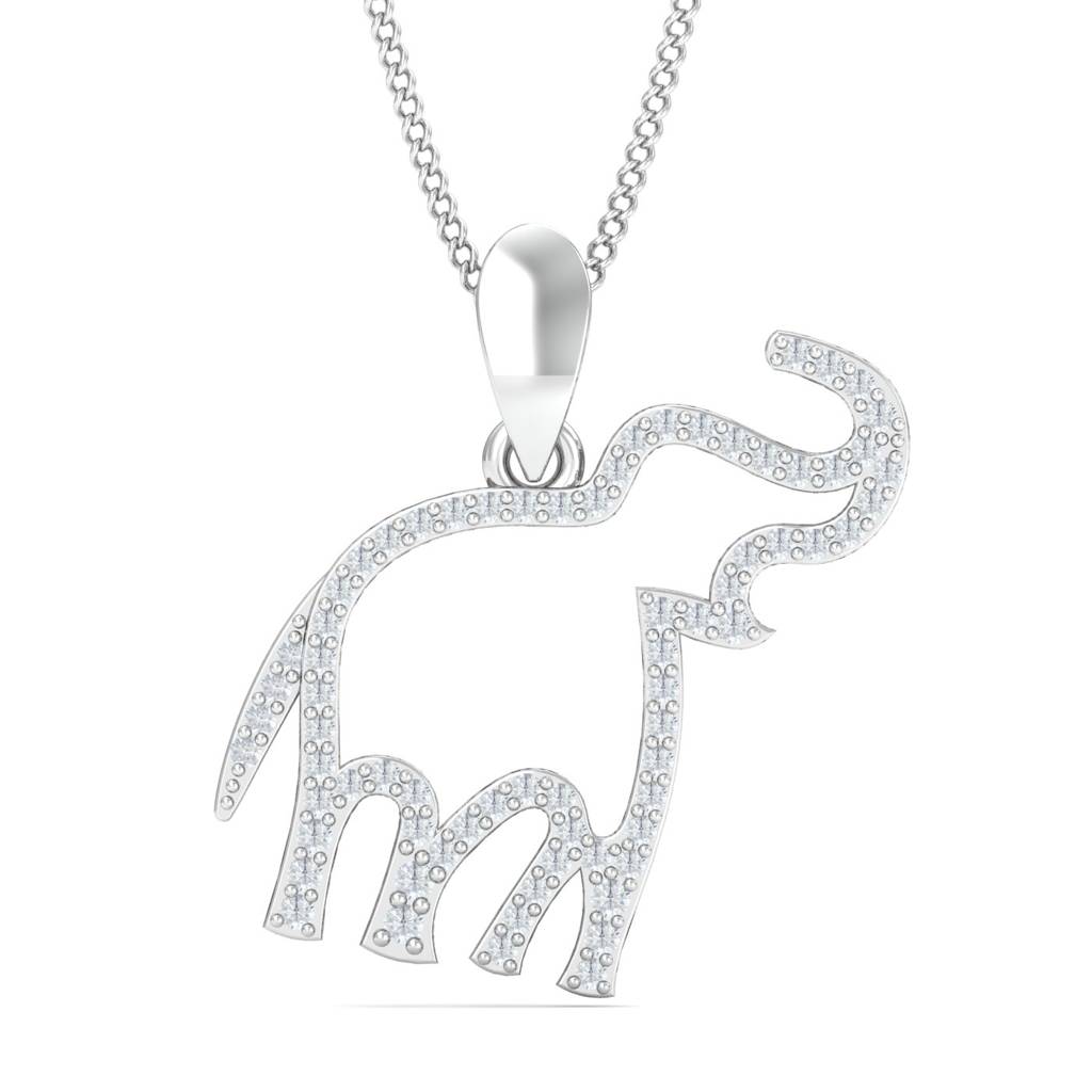 KuberBox 18K White Gold Elephant Trumpet Pendant