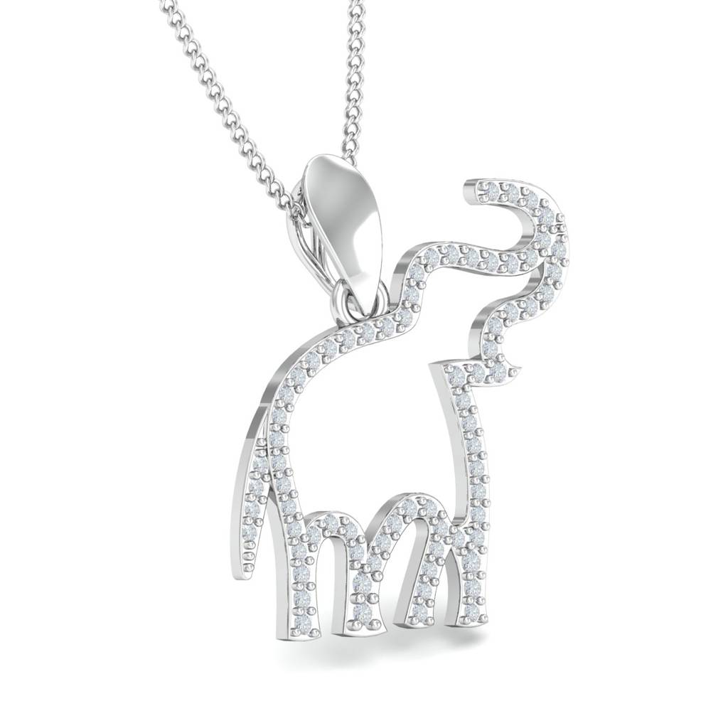 KuberBox 18K White Gold Elephant Trumpet Pendant