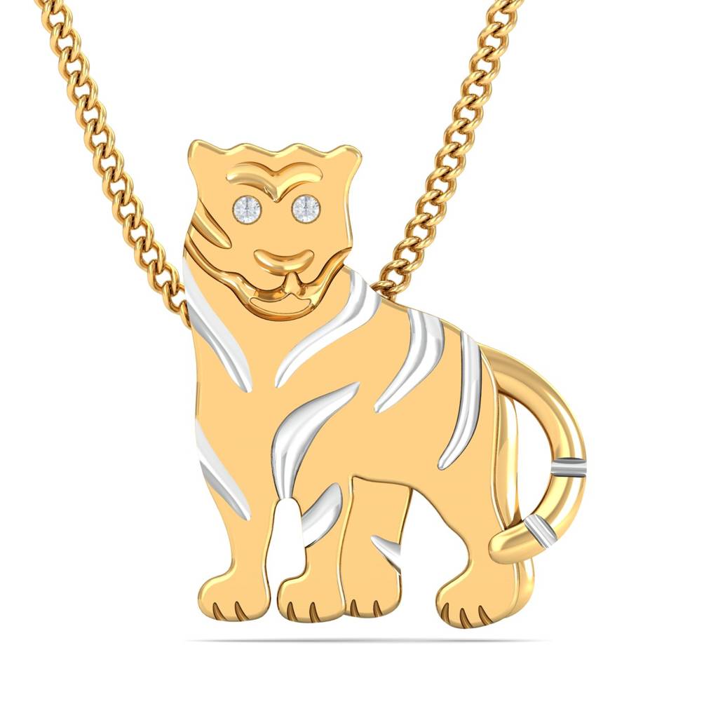 KuberBox 18K Yellow Gold Tiger Pendant