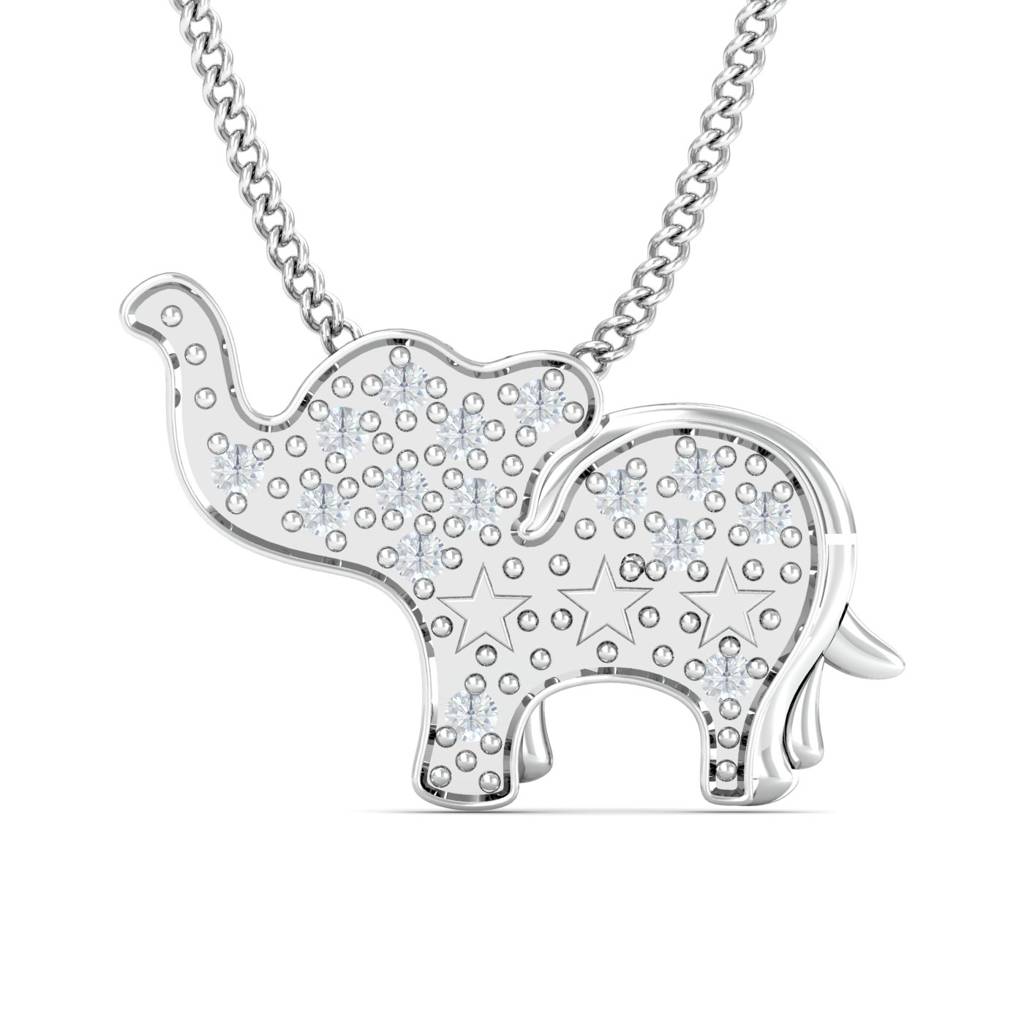 KuberBox 18K White Gold Elephant Maharaja Pendant