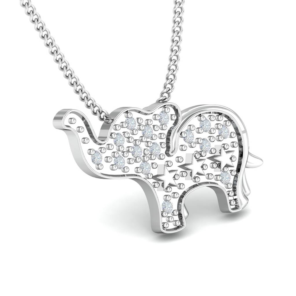 KuberBox 18K White Gold Elephant Maharaja Pendant