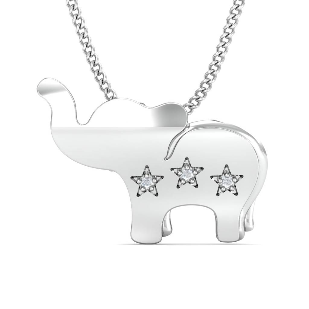 KuberBox 18K White Gold Elephant Star Pendant