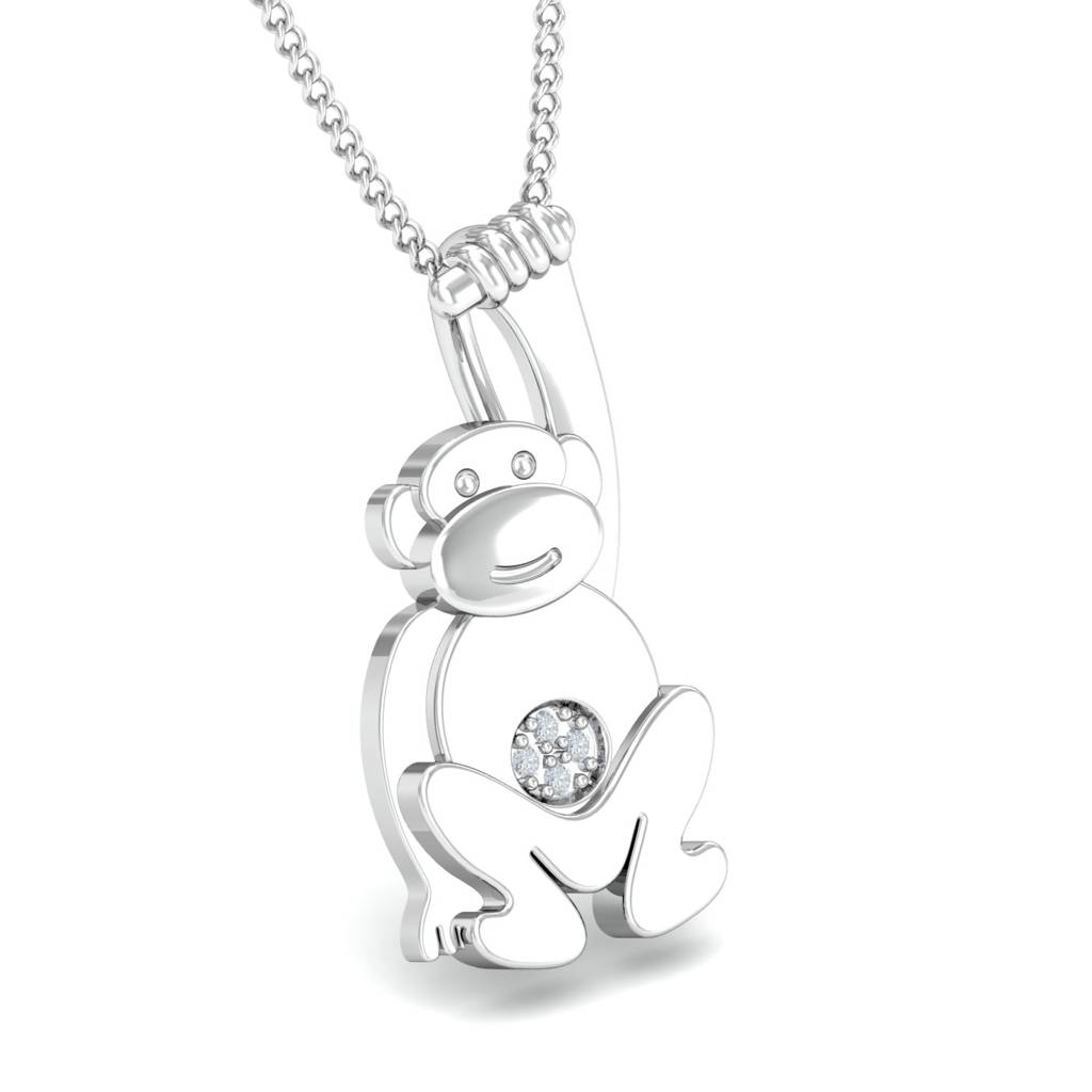 KuberBox 18K White Gold Monkey Pendant