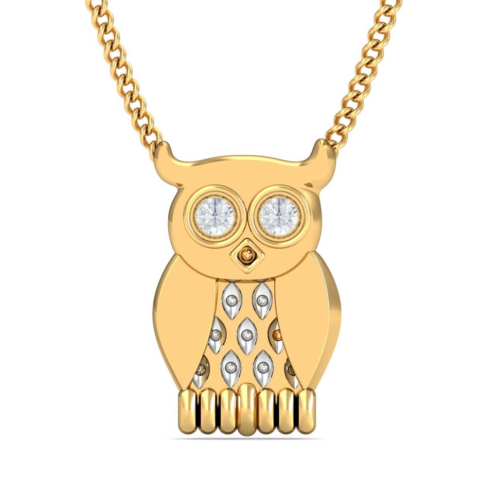 KuberBox 18K Yellow Gold Layered Owl Pendant