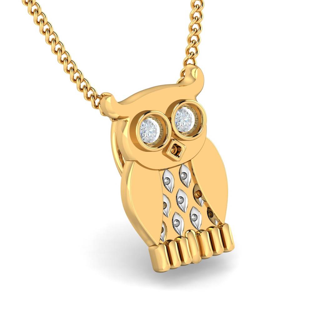 KuberBox 18K Yellow Gold Layered Owl Pendant