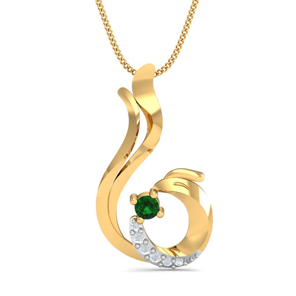 KuberBox 18K Yellow Gold Feminine Emerald Pendant