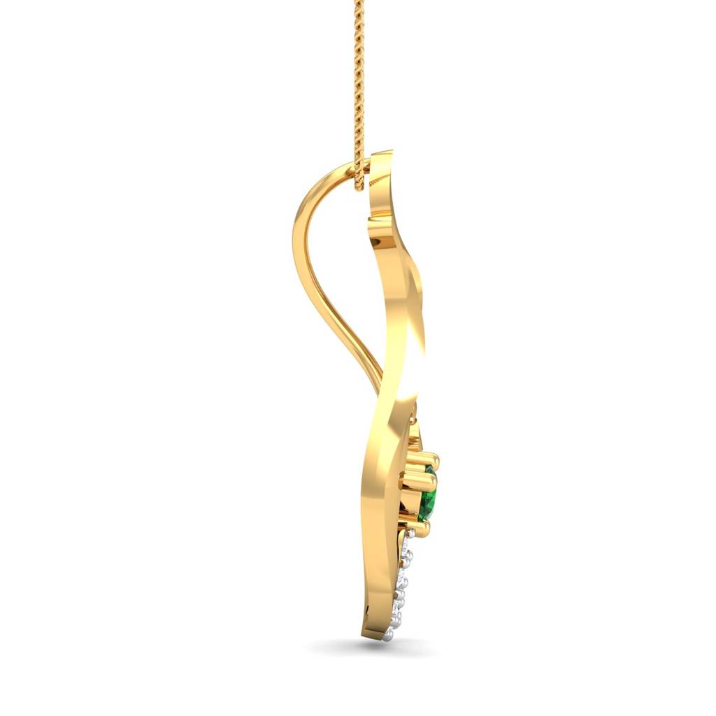 KuberBox 18K Yellow Gold Feminine Emerald Pendant