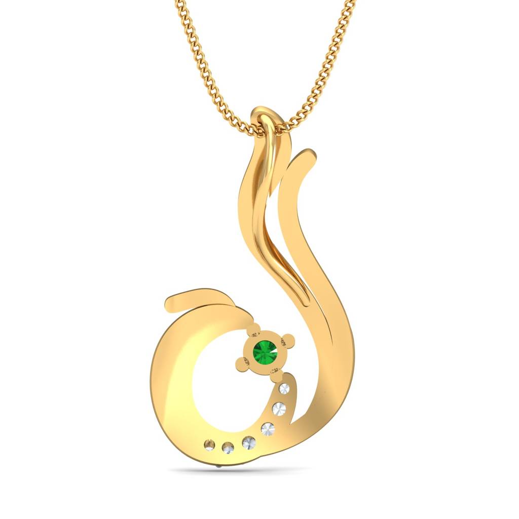 KuberBox 18K Yellow Gold Feminine Emerald Pendant