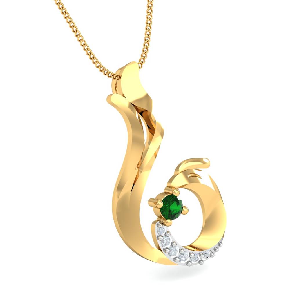 KuberBox 18K Yellow Gold Feminine Emerald Pendant