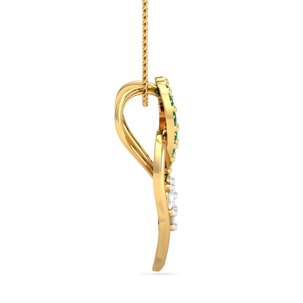 KuberBox 18K Yellow Gold Tri Heart Emerald Pendant