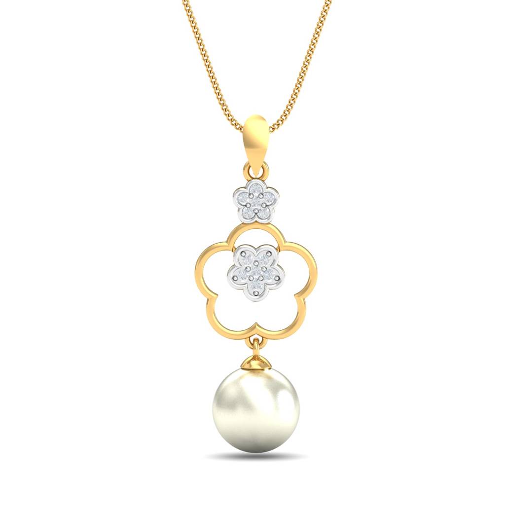 KuberBox 18K Yellow Gold Floral Drop Pearl Pendant