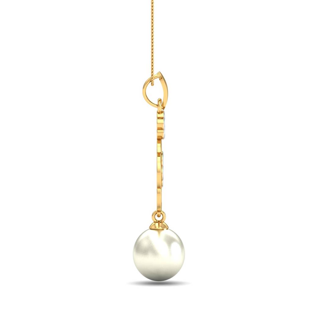 KuberBox 18K Yellow Gold Floral Drop Pearl Pendant