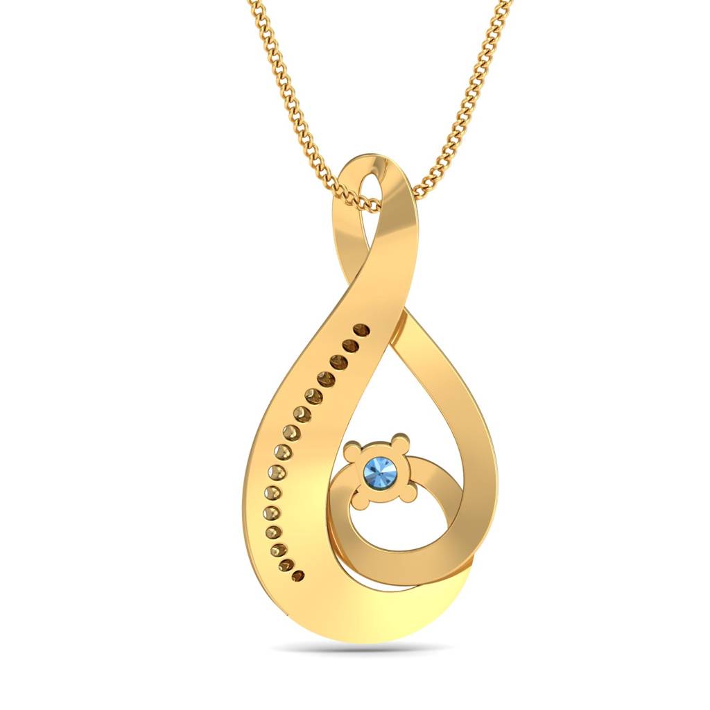 KuberBox 18K Yellow Gold Amazingly Curved Aqua Pendant