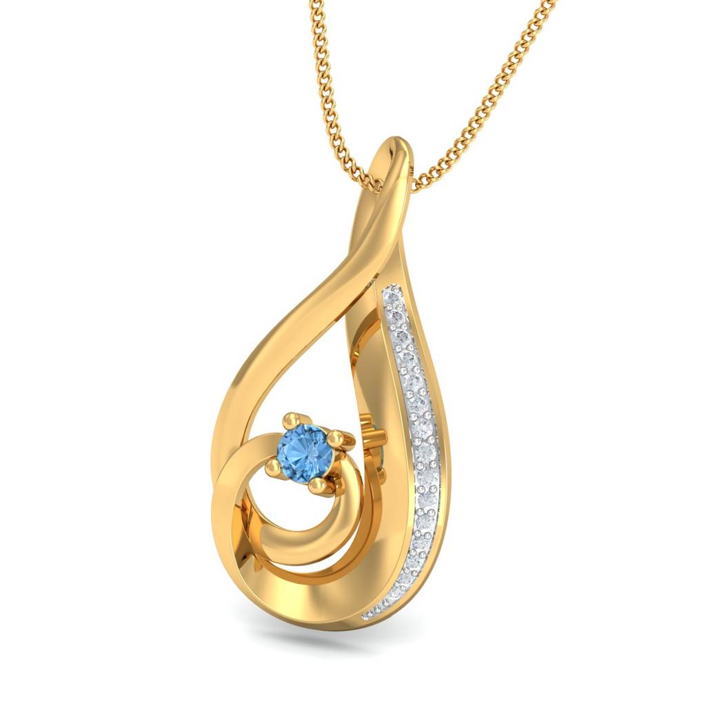 KuberBox 18K Yellow Gold Amazingly Curved Aqua Pendant