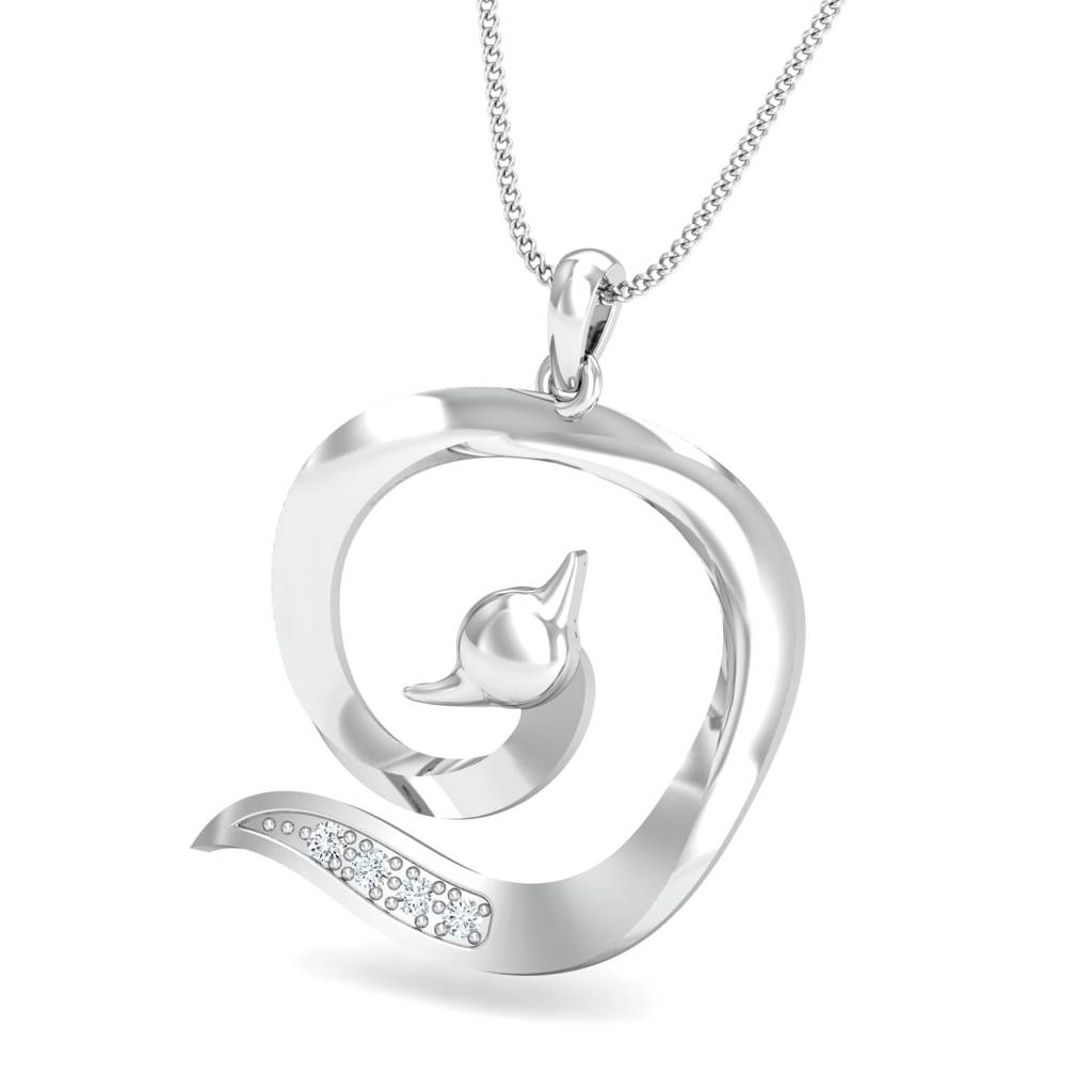 KuberBox 18K White Gold Elegant Peacock Pendant