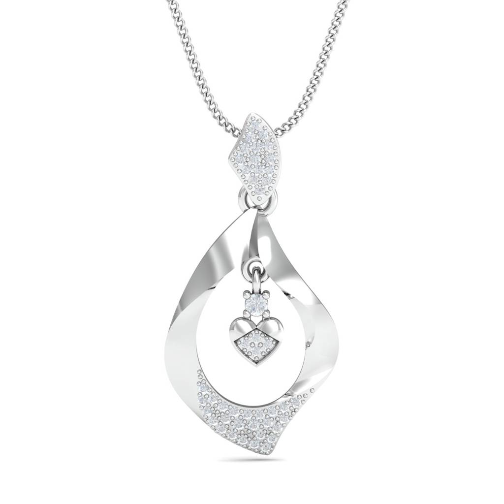 KuberBox 18K White Gold Glittery Tear-Drop Pendant