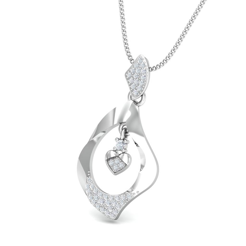 KuberBox 18K White Gold Glittery Tear-Drop Pendant