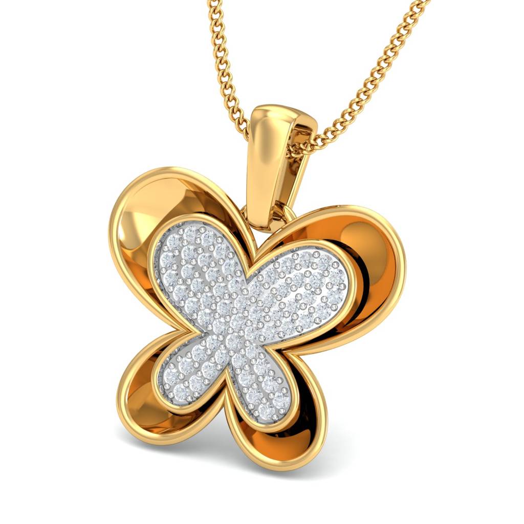 KuberBox 18K Yellow Gold Shiny Butterfly Pendant