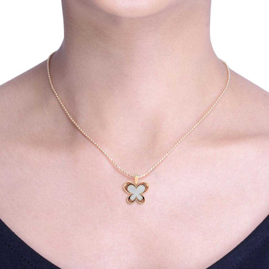 KuberBox 18K Yellow Gold Shiny Butterfly Pendant