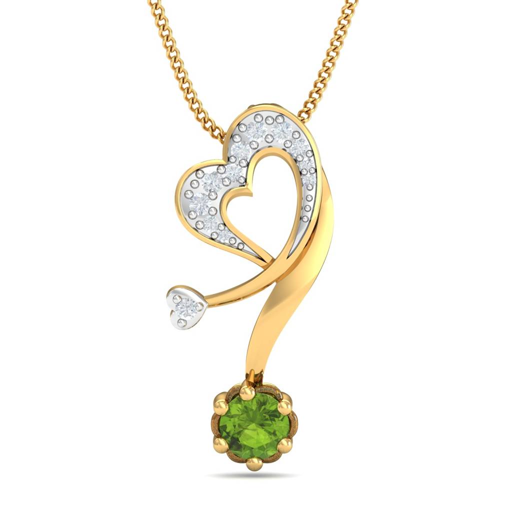 KuberBox 18K Yellow Gold Fab Hearts Peridot Pendant