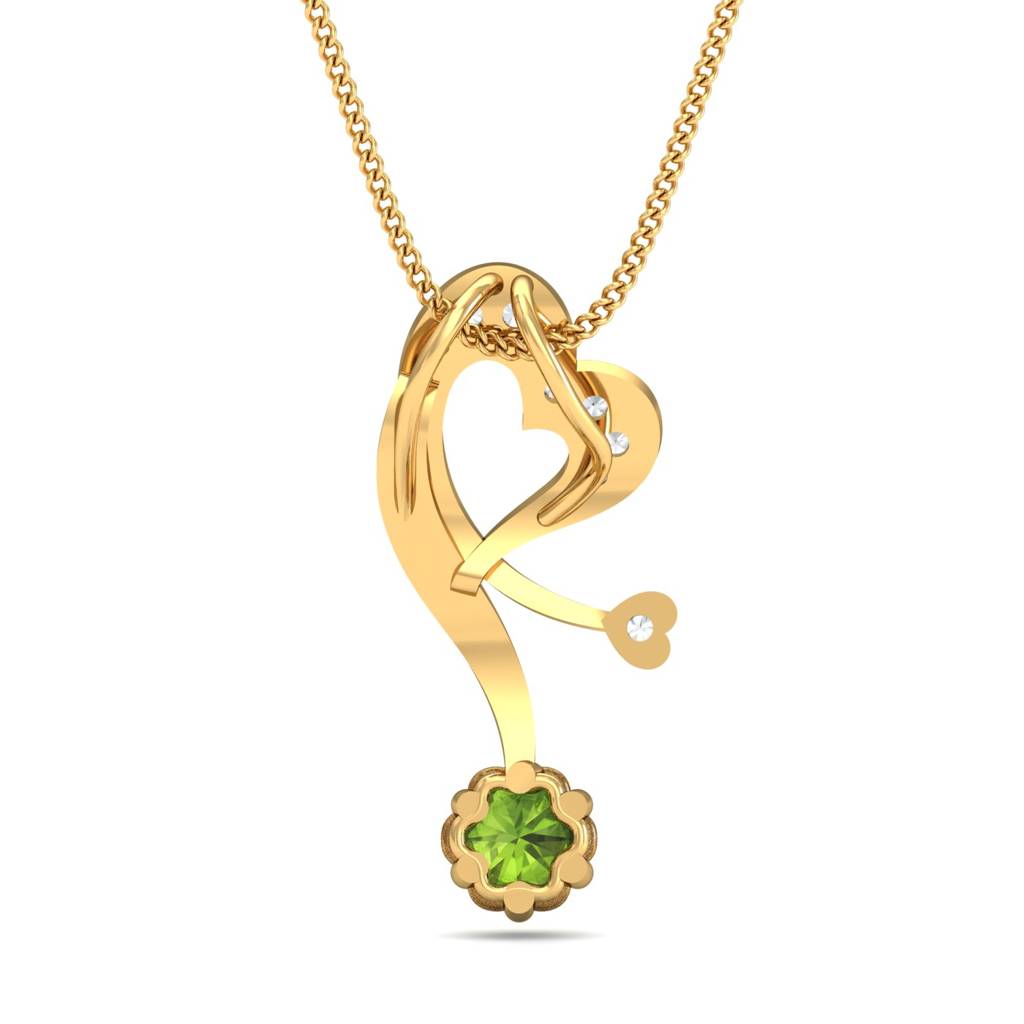 KuberBox 18K Yellow Gold Fab Hearts Peridot Pendant