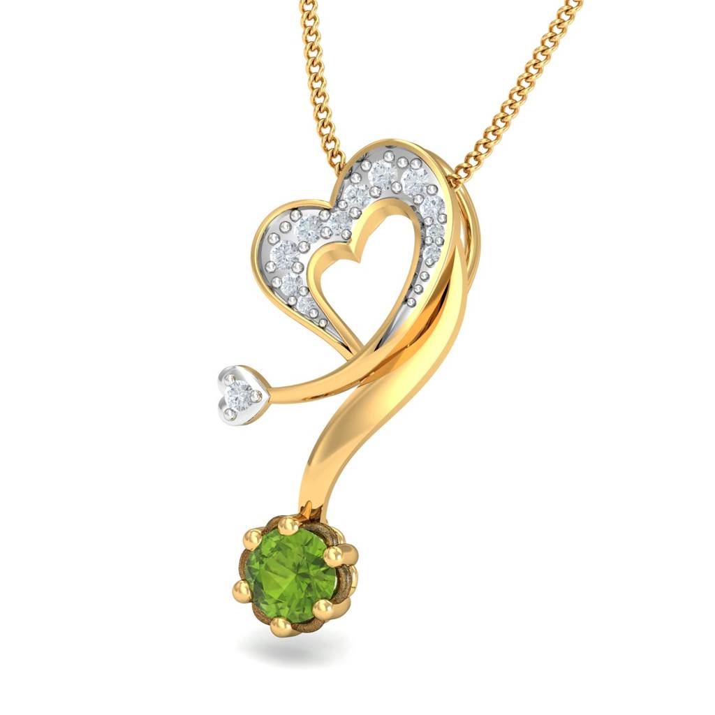 KuberBox 18K Yellow Gold Fab Hearts Peridot Pendant