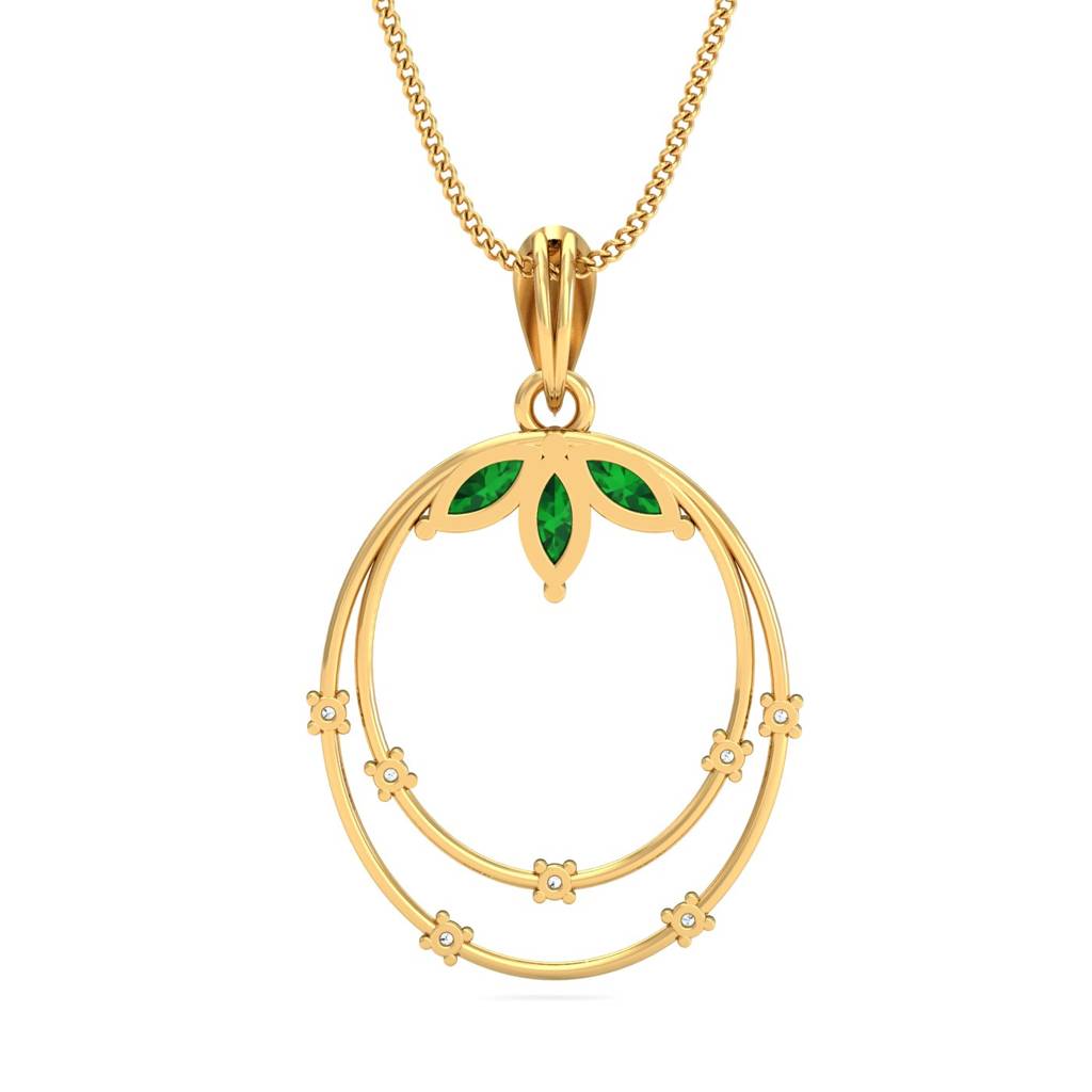 KuberBox 18K Yellow Gold Emerald Traditional Pendant