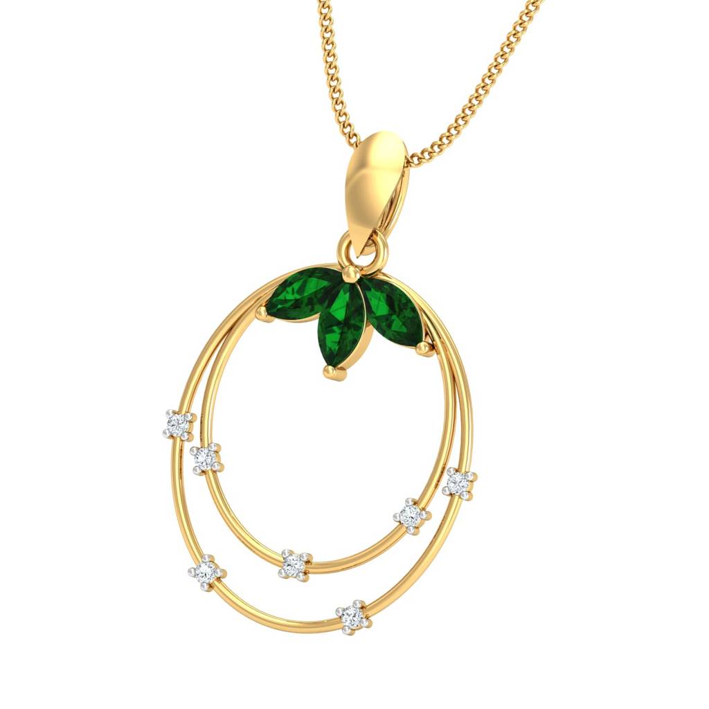 KuberBox 18K Yellow Gold Emerald Traditional Pendant