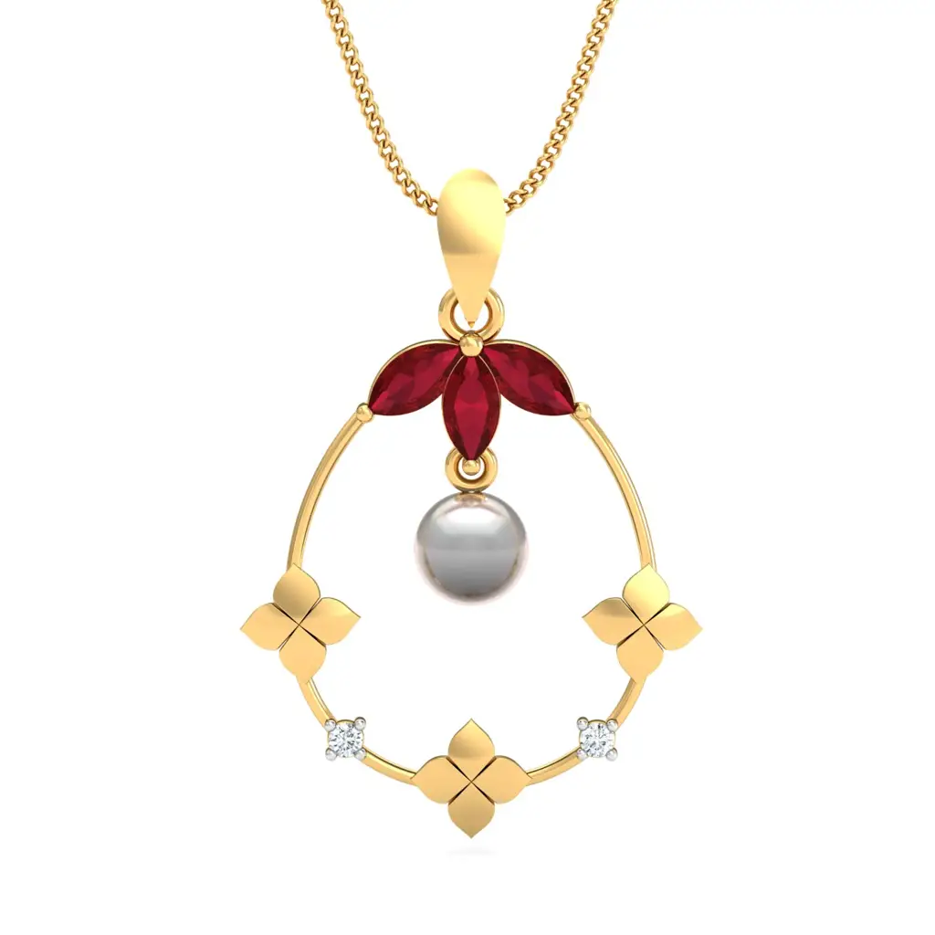 KuberBox 18K Yellow Gold Dazzling Oval Ruby Pendant | KuberBox 18K ...