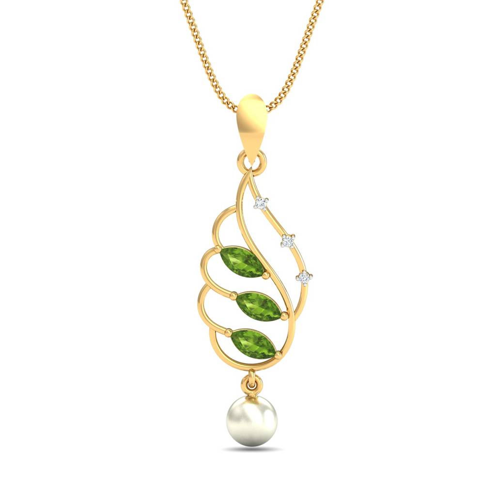 KuberBox 18K Yellow Gold Traditional Peridot Pendant