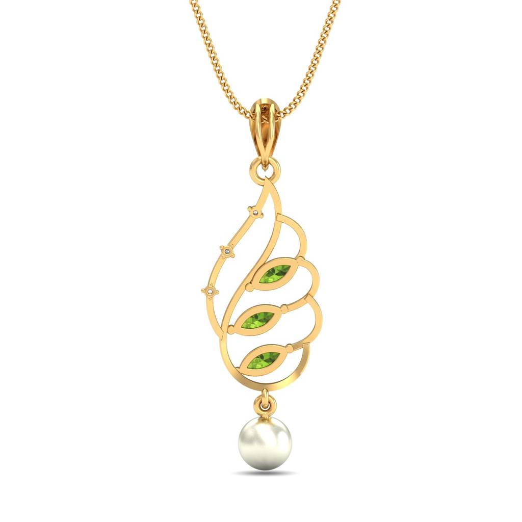 KuberBox 18K Yellow Gold Traditional Peridot Pendant