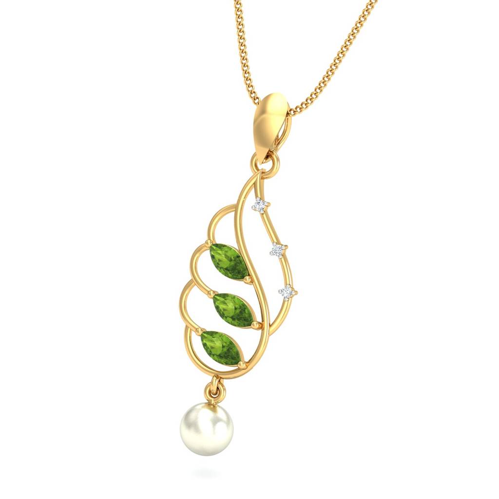 KuberBox 18K Yellow Gold Traditional Peridot Pendant