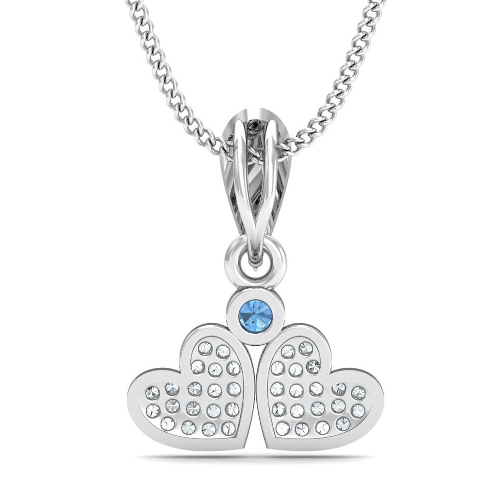 KuberBox 18K White Gold Aqua Twin Hearts Pendant