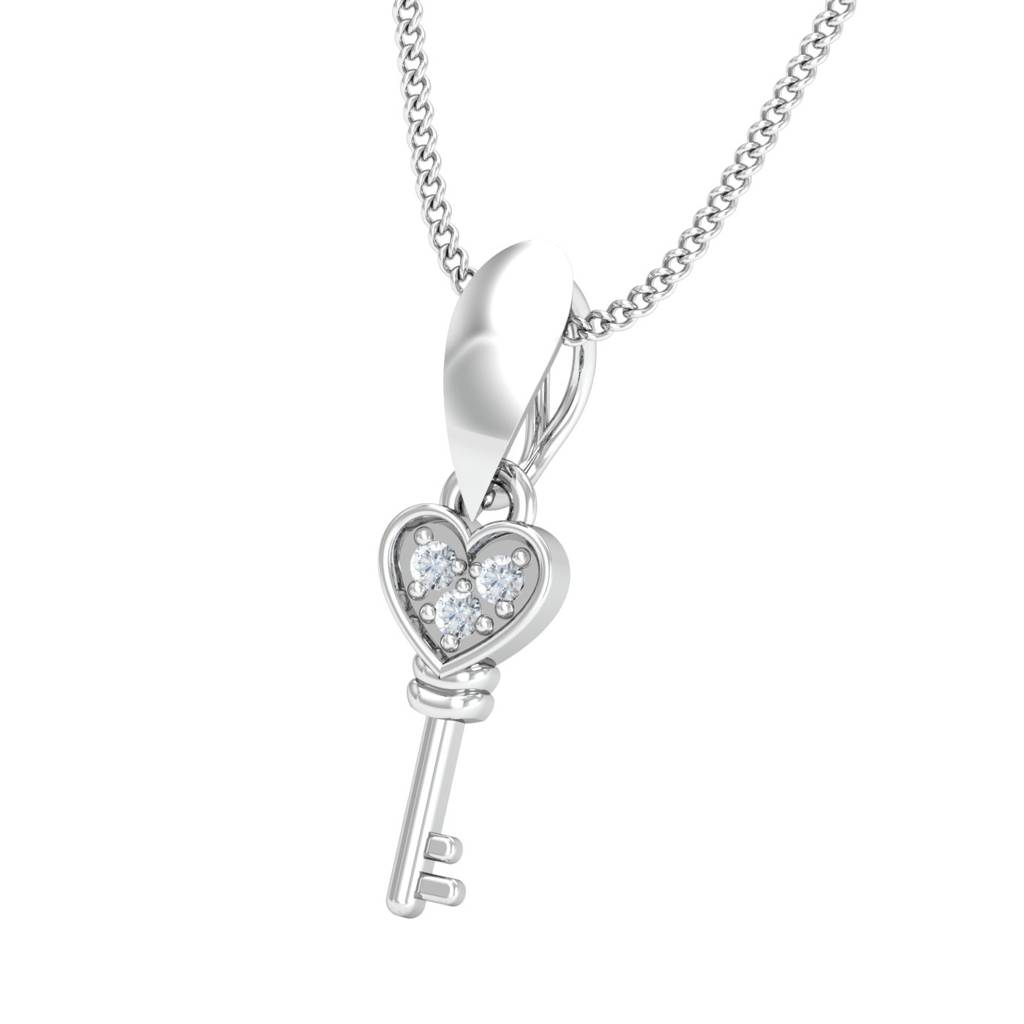 KuberBox 18K White Gold Key to the Heart Pendant