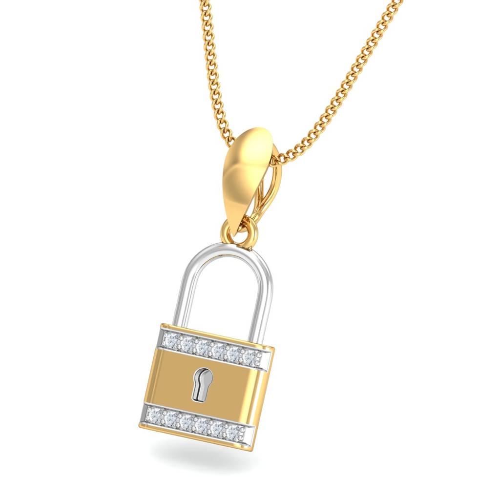 KuberBox 18K Yellow Gold Funky Lock Pendant
