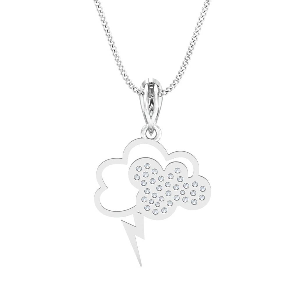 KuberBox 18K White Gold Whimsical Thunderstorm Pendant