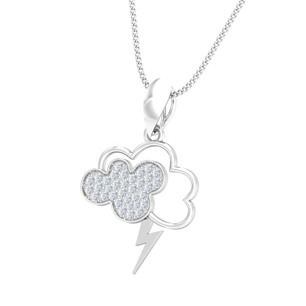 KuberBox 18K White Gold Whimsical Thunderstorm Pendant
