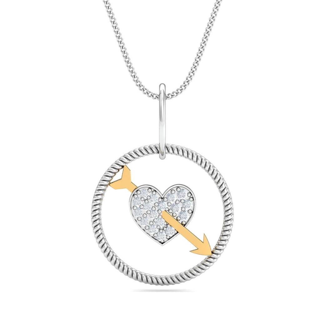 KuberBox 18K White Gold Shimmery Heart&Bow Pendant