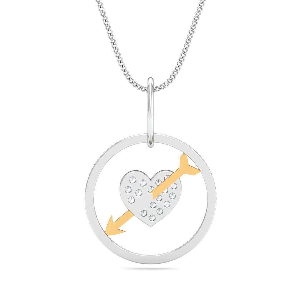KuberBox 18K White Gold Shimmery Heart&Bow Pendant