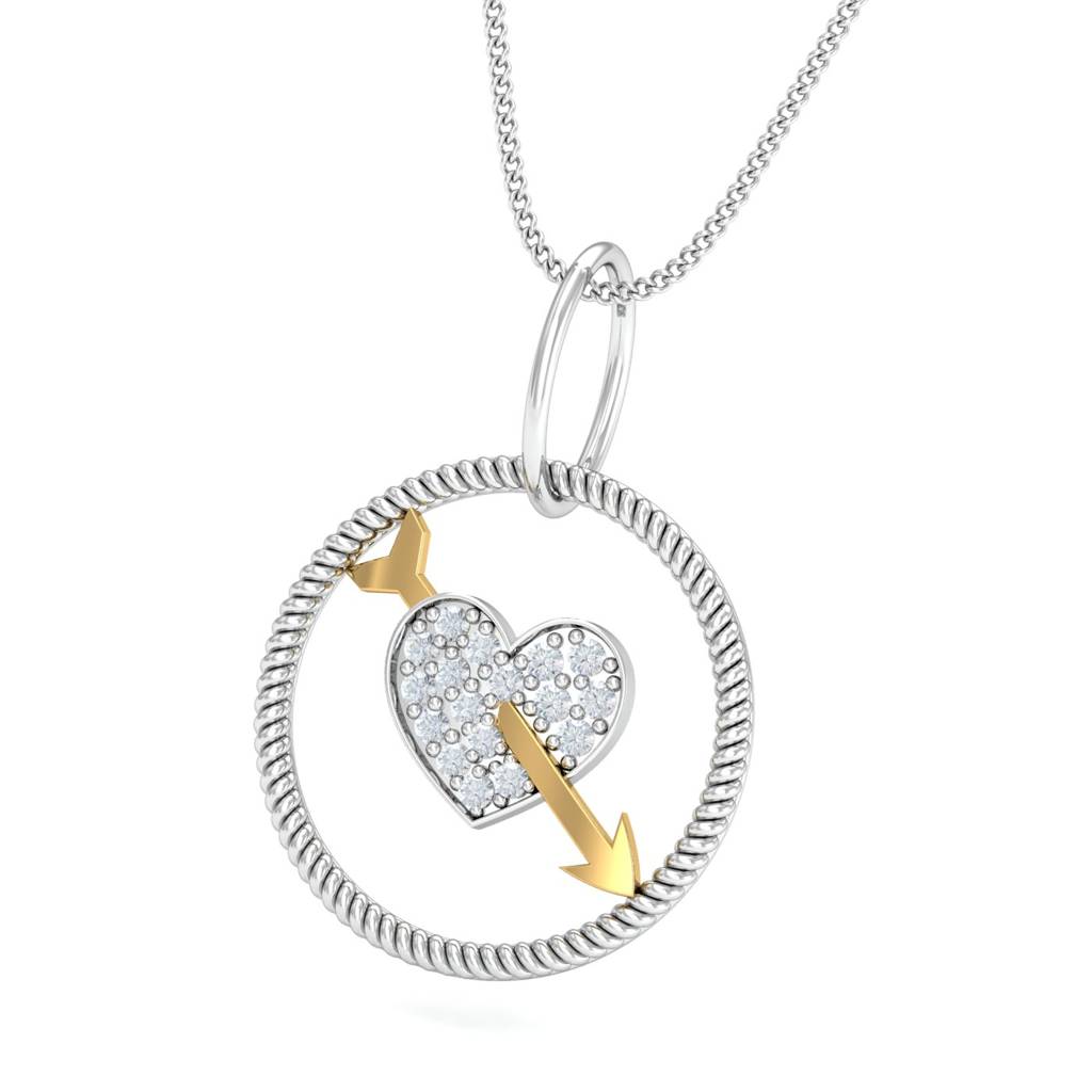 KuberBox 18K White Gold Shimmery Heart&Bow Pendant