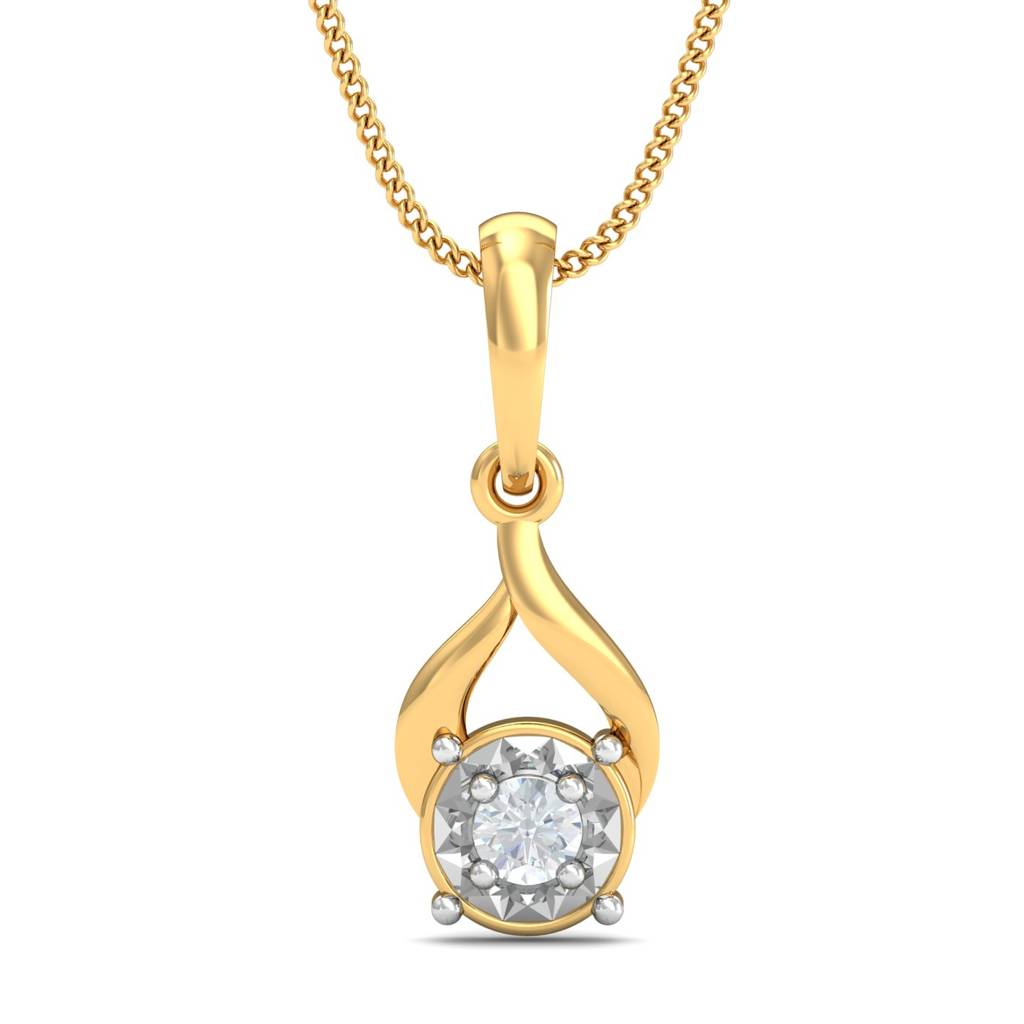 KuberBox 18K Yellow Gold Ravishing Illusion Solitaire Pendant