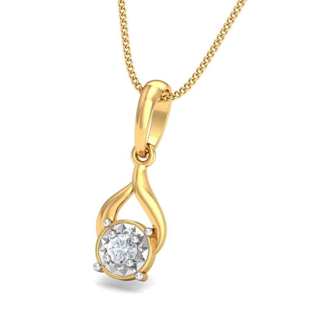 KuberBox 18K Yellow Gold Ravishing Illusion Solitaire Pendant
