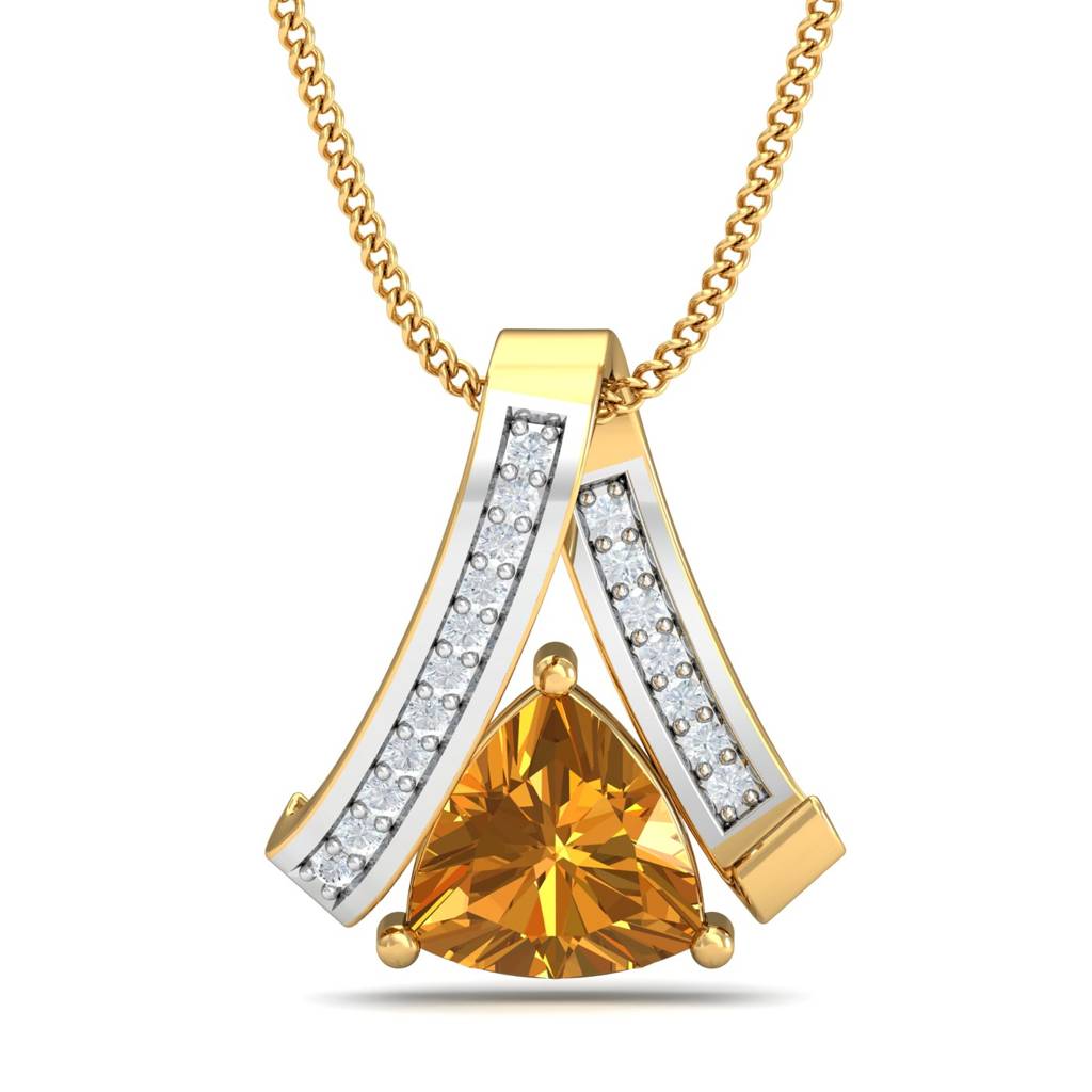 KuberBox 18K Yellow Gold Radiant Citrine Stone Pendant