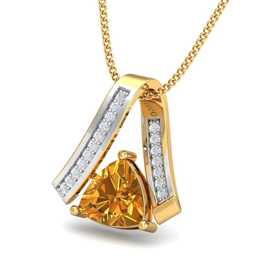 KuberBox 18K Yellow Gold Radiant Citrine Stone Pendant