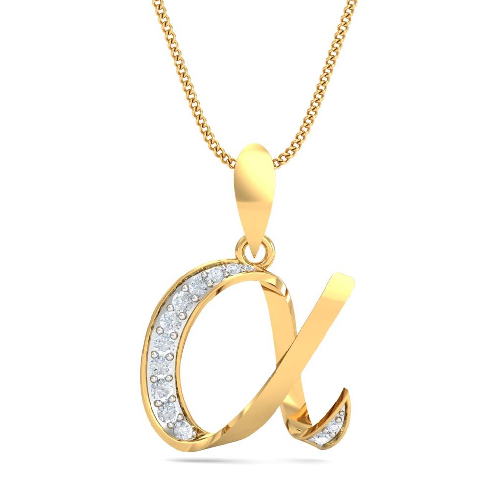 KuberBox 18K Yellow Gold Studded Alpha Pendant