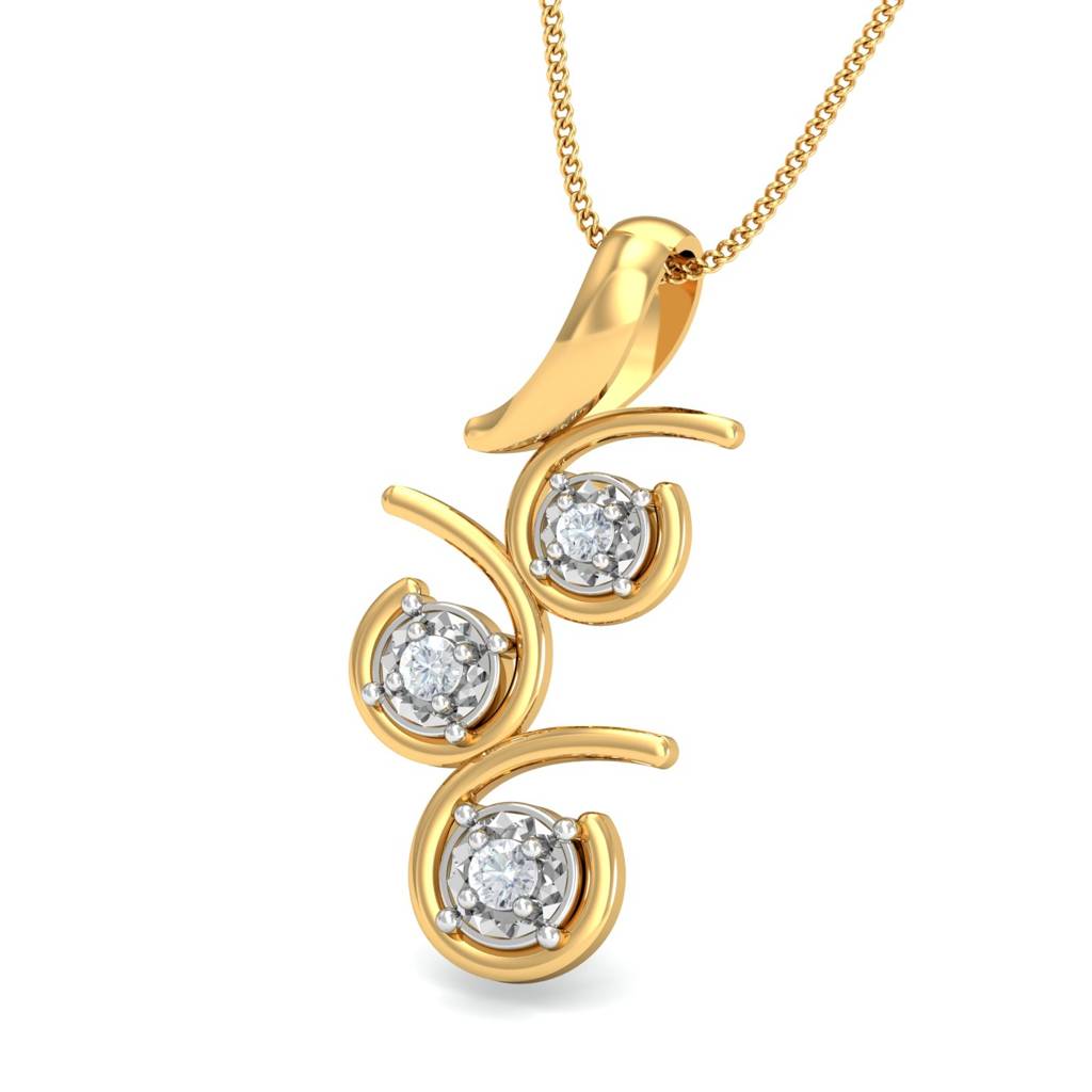 KuberBox 18K Yellow Gold Stylish Solitaire Pendant