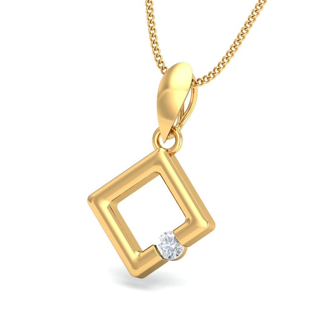 KuberBox 18K Yellow Gold Elegant Rhombus Pendant