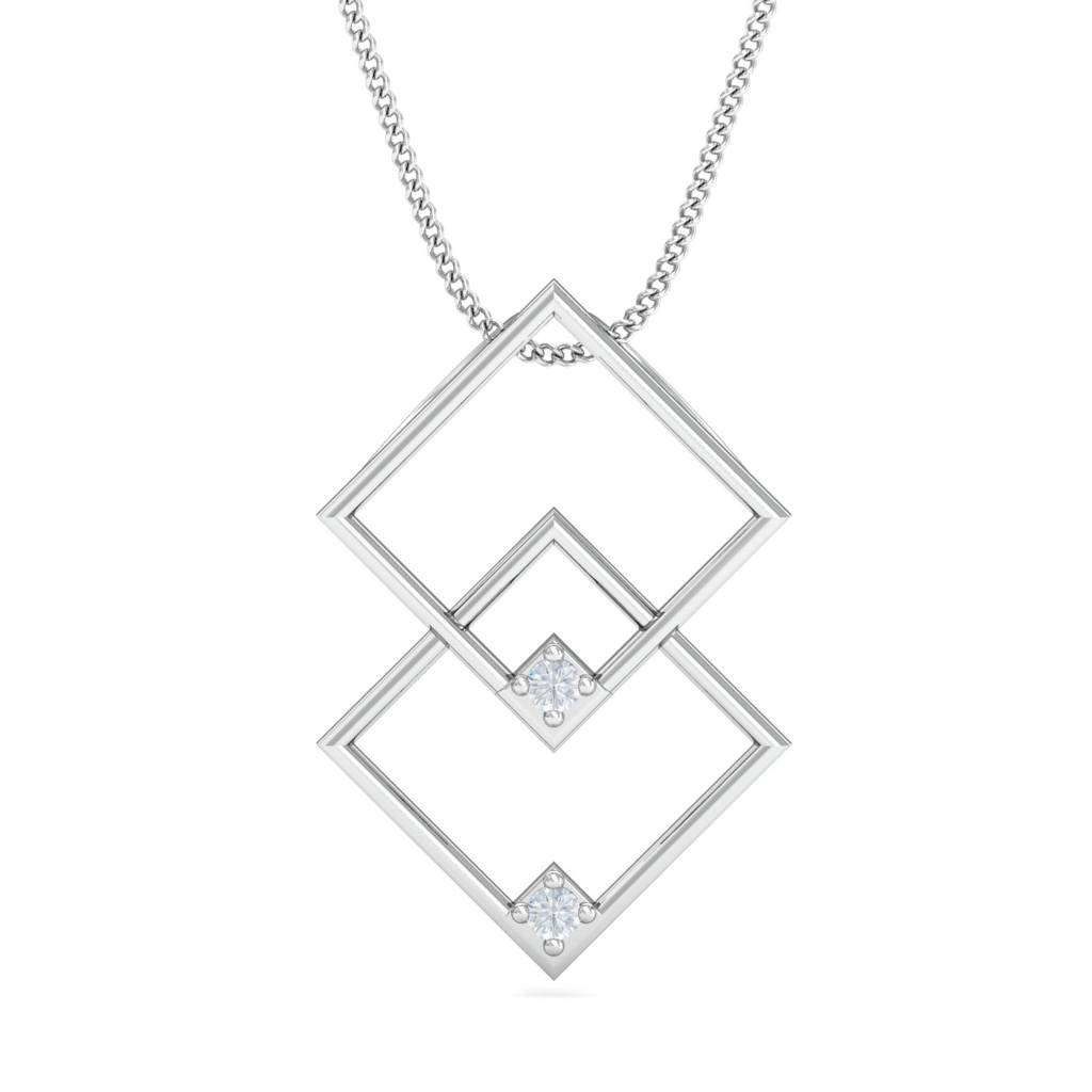 KuberBox 18K White Gold Sparky Square Pendant