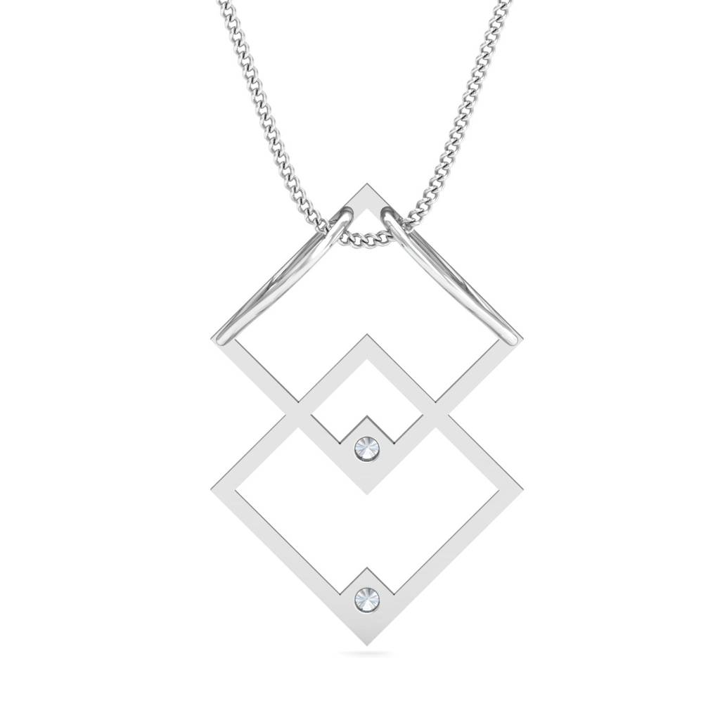 KuberBox 18K White Gold Sparky Square Pendant