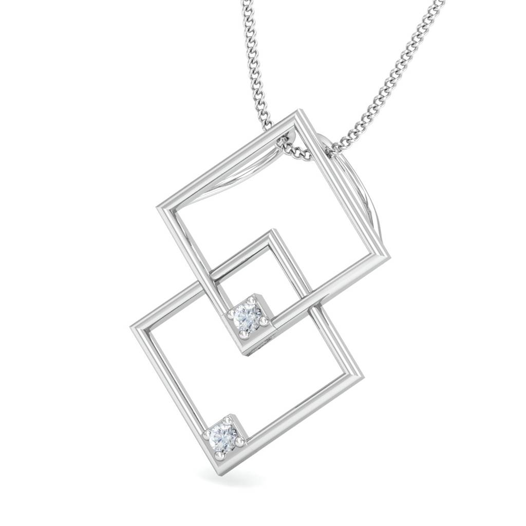 KuberBox 18K White Gold Sparky Square Pendant